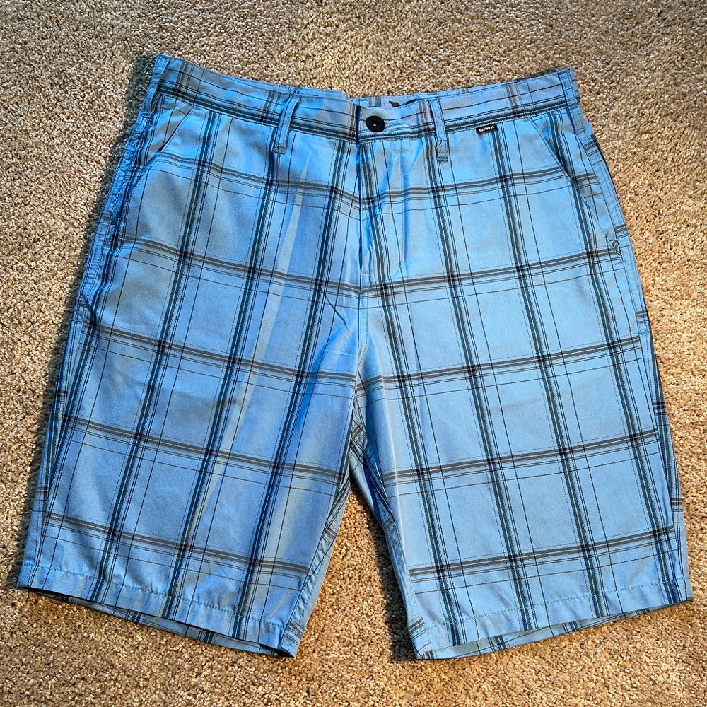 Mens Hurley Nike Shorts Sz 32 Light Blue Plaid
